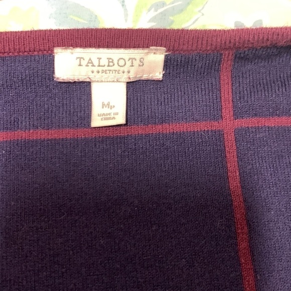 Talbots MP burgundy and navy cardigan EUC cotton nylon spandex classic - Picture 4 of 5